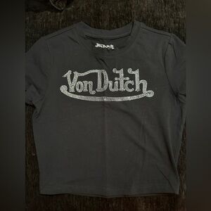 Von Dutch Black Tee with Silver Rhinestone Logo -